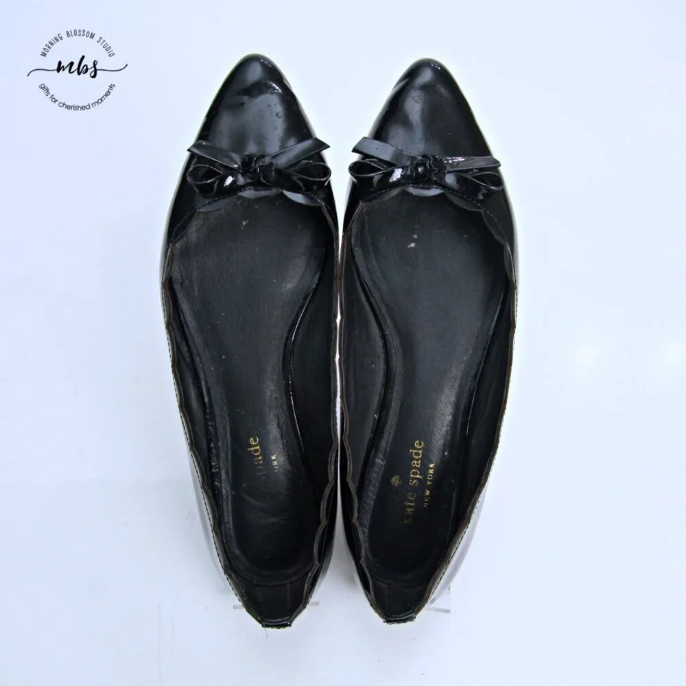Kate Spade Eleni Flex Scalloped Ballerina Flats Black Women 8.5‎